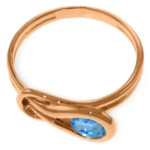 14K Solid Rose Gold Ring Natural Blue Topaz Certified