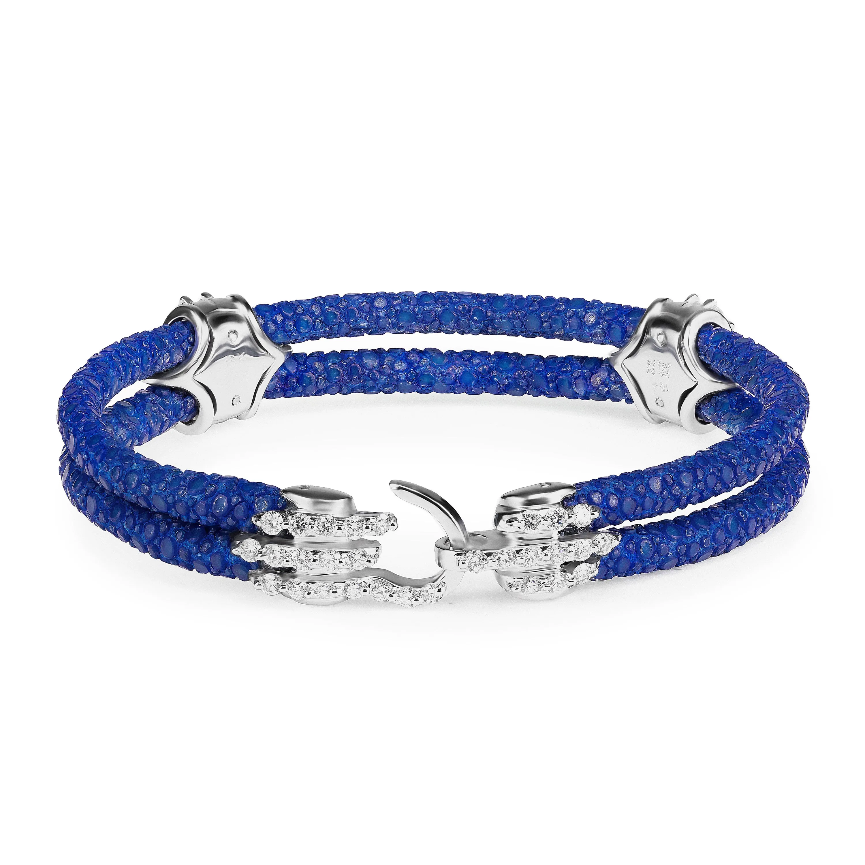 B441 StingHD Silver with Diamond Clusters on Blue Stingray with Diamond Clasp