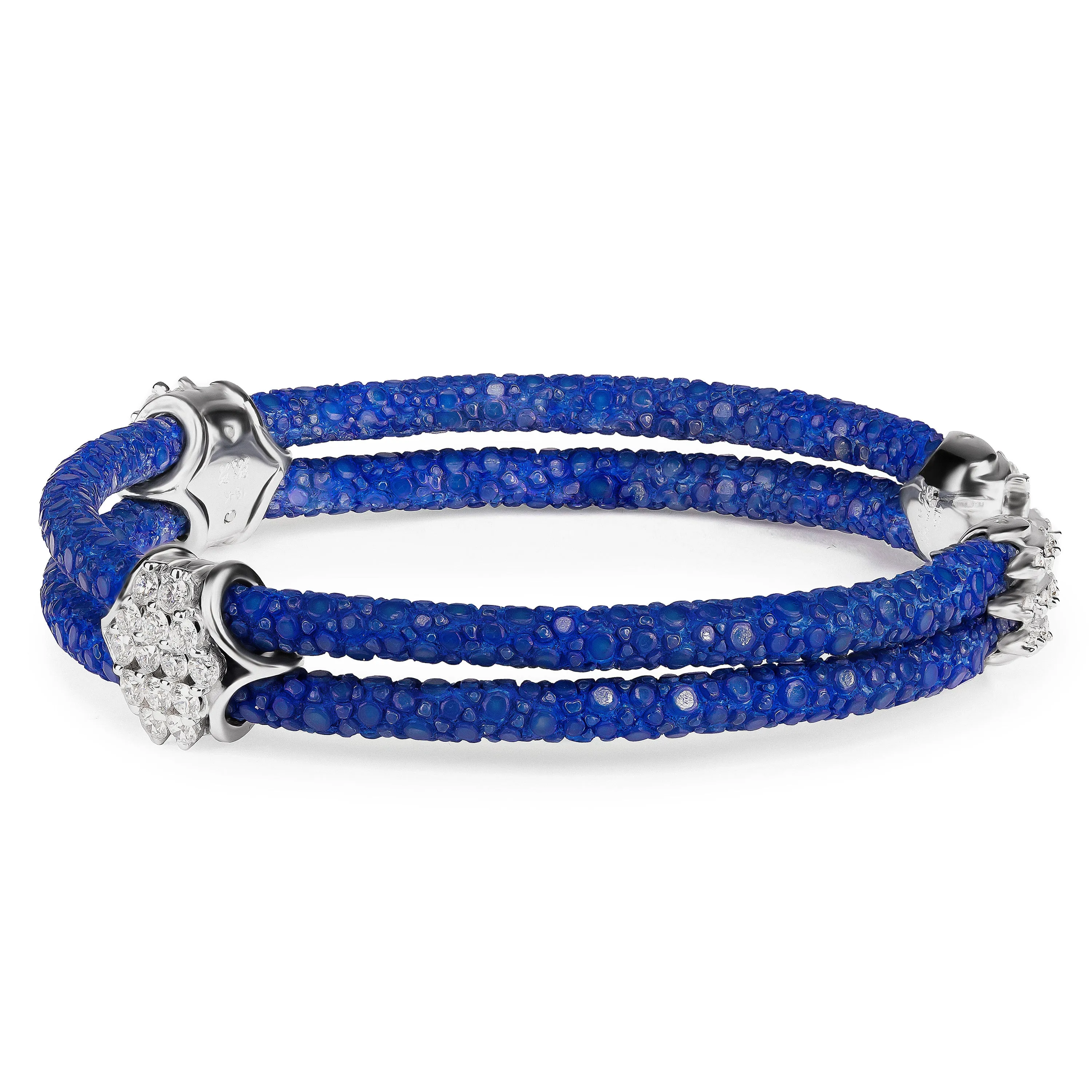 B441 StingHD Silver with Diamond Clusters on Blue Stingray with Diamond Clasp
