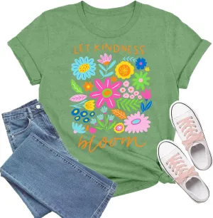 Be Kind Shirt Women Let Kindness Bloom T-Shirts Cute Floral Tee Tops