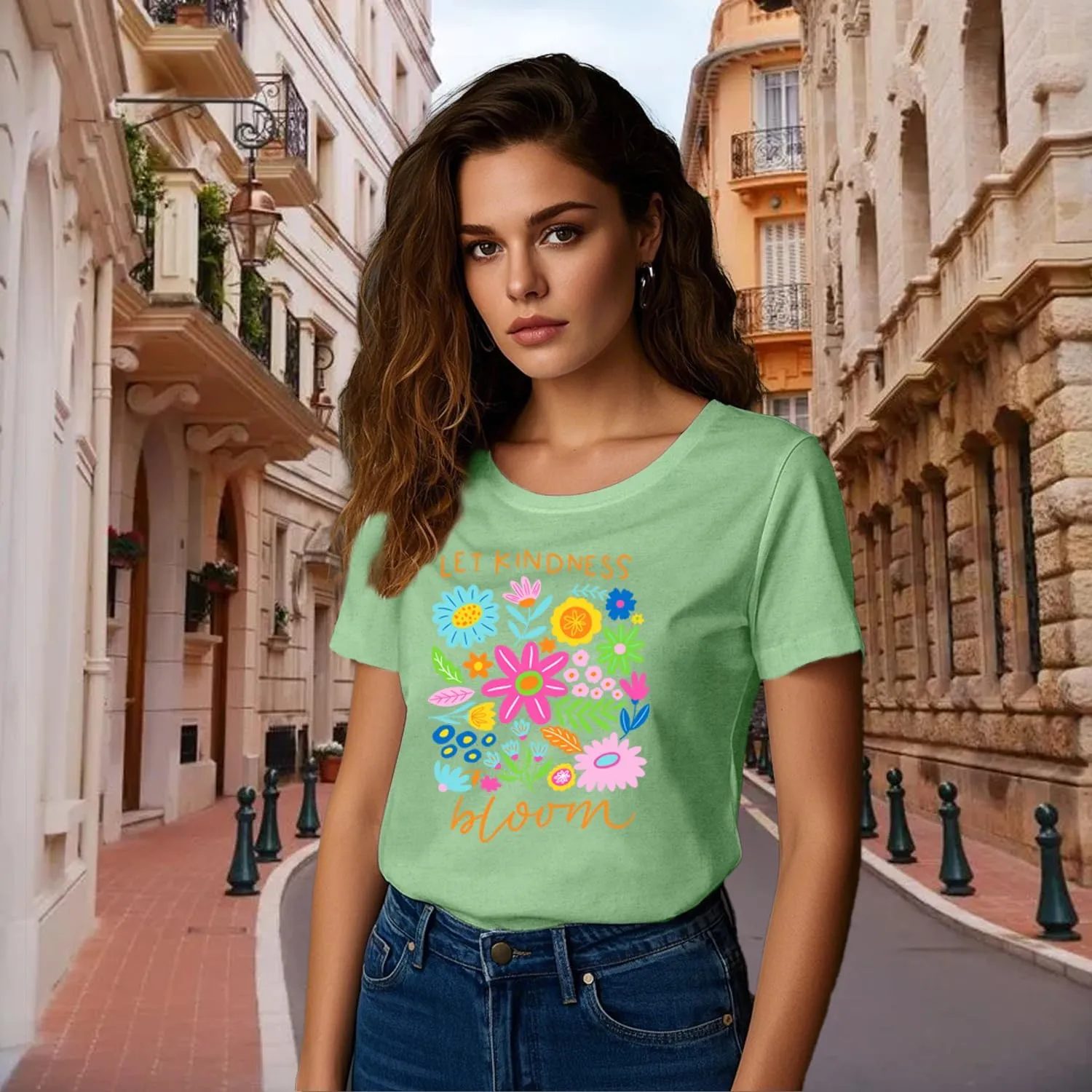 Be Kind Shirt Women Let Kindness Bloom T-Shirts Cute Floral Tee Tops