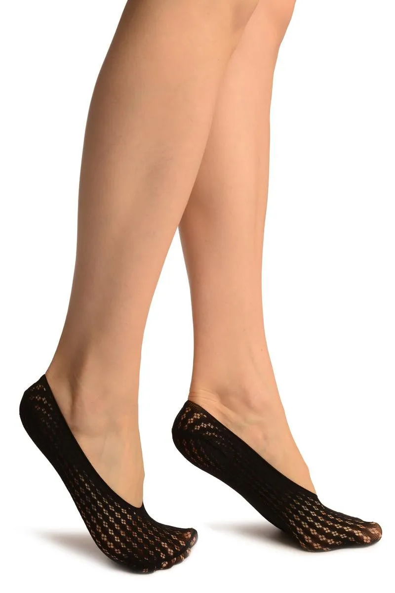 Black Four Petals Stripes Lace Footies