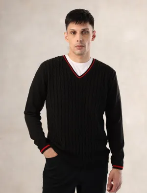 BLACK KNIT CABLE FULL SLEEVE SWEATER