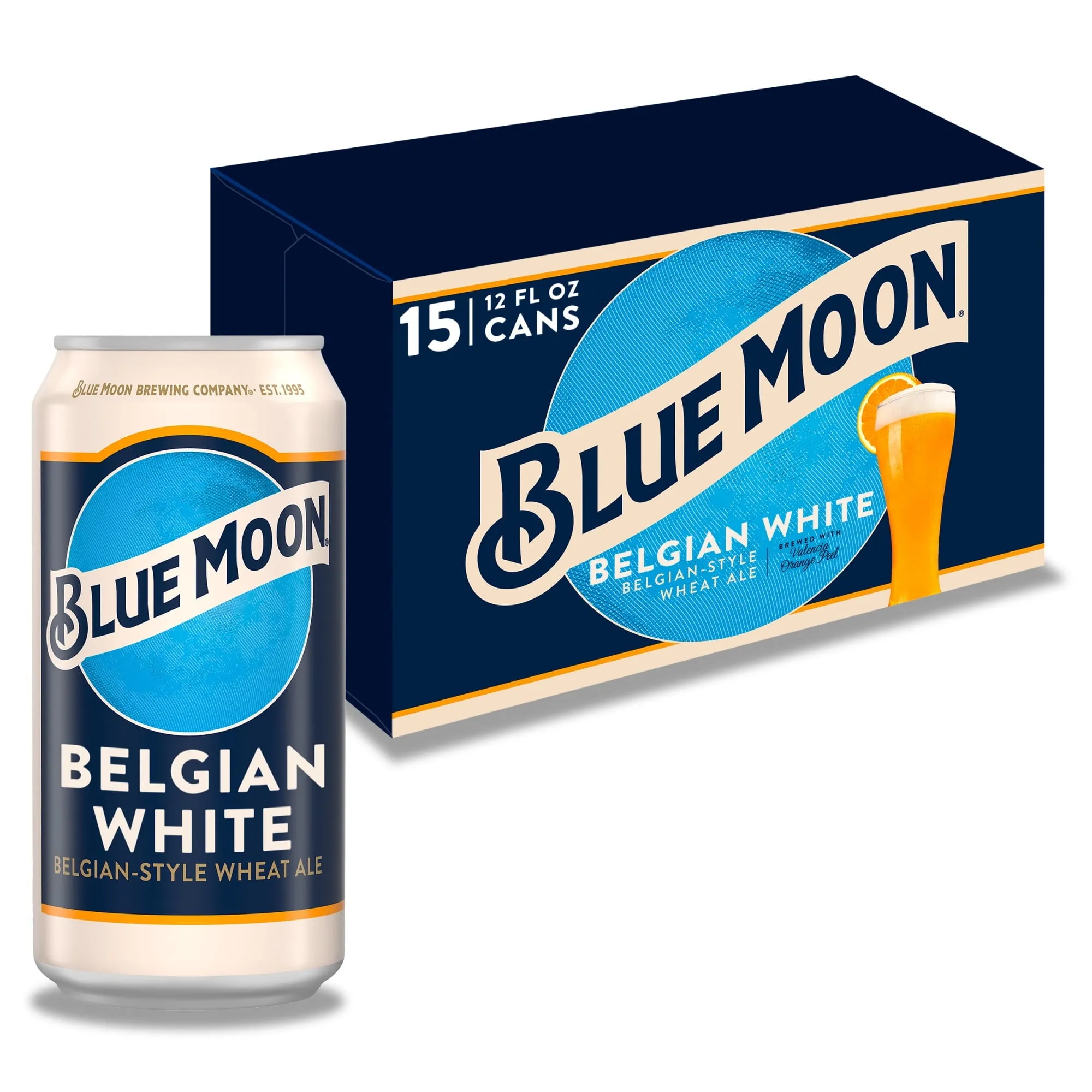 Blue Moon Belgian White Wheat Ale Craft Beer, 15 Pack, 12 fl oz Cans, 5.4% ABV