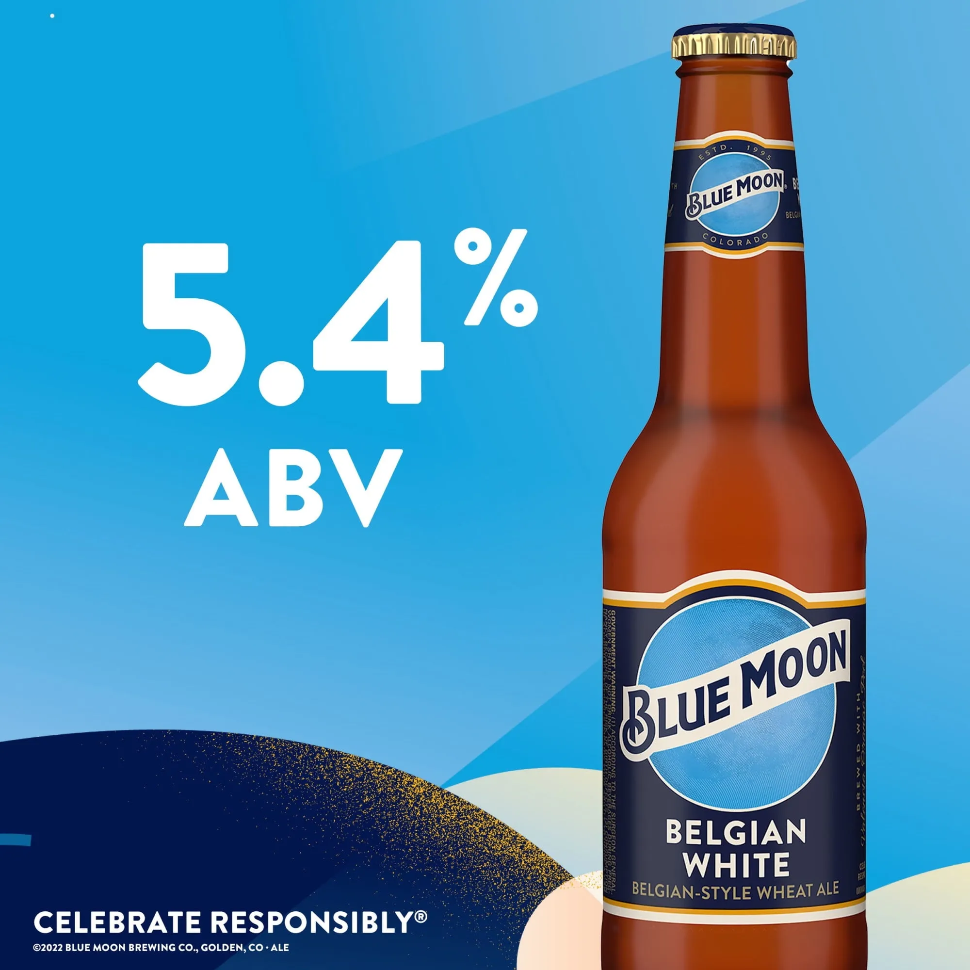 Blue Moon Belgian White Wheat Ale Craft Beer, 15 Pack, 12 fl oz Cans, 5.4% ABV