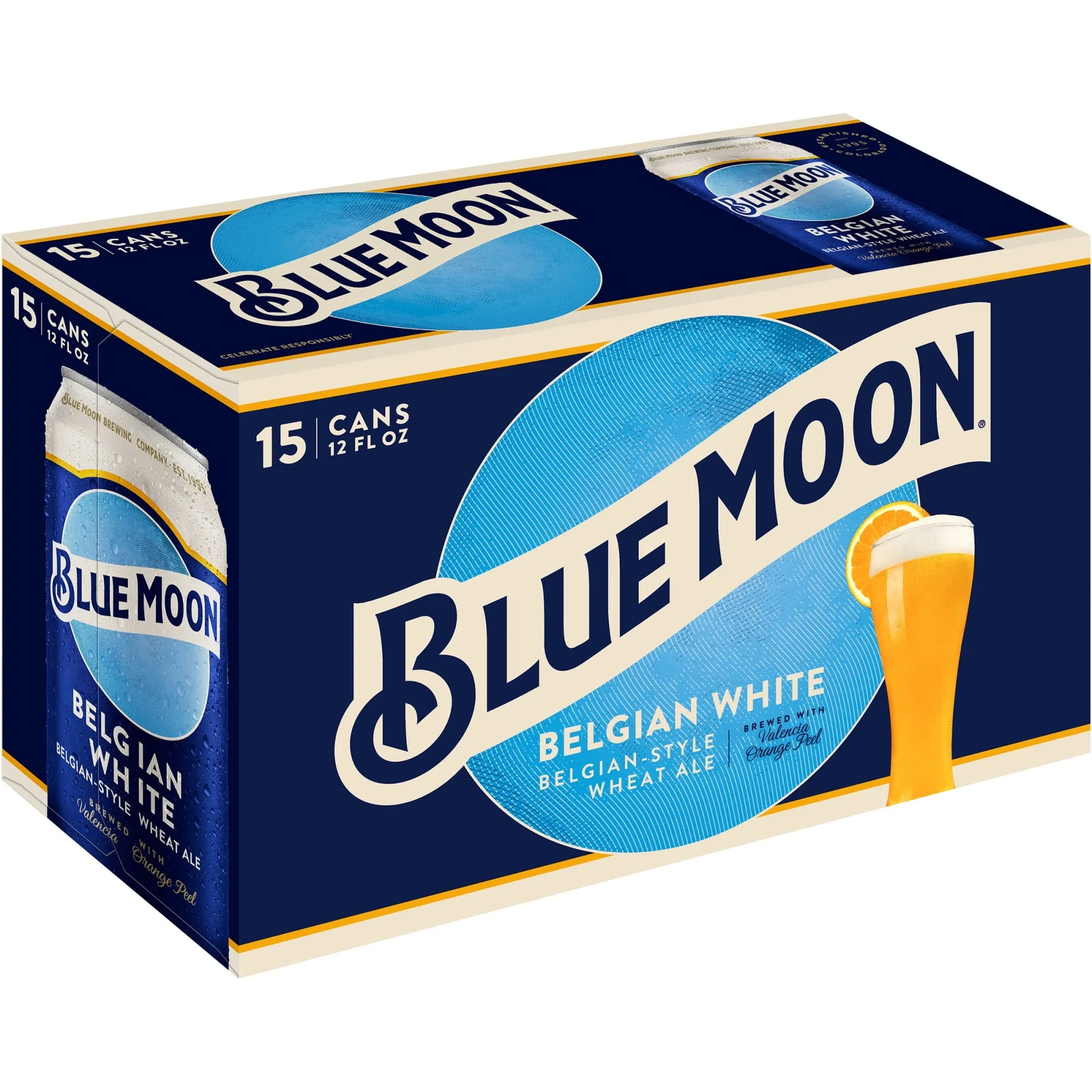 Blue Moon Belgian White Wheat Ale Craft Beer, 15 Pack, 12 fl oz Cans, 5.4% ABV