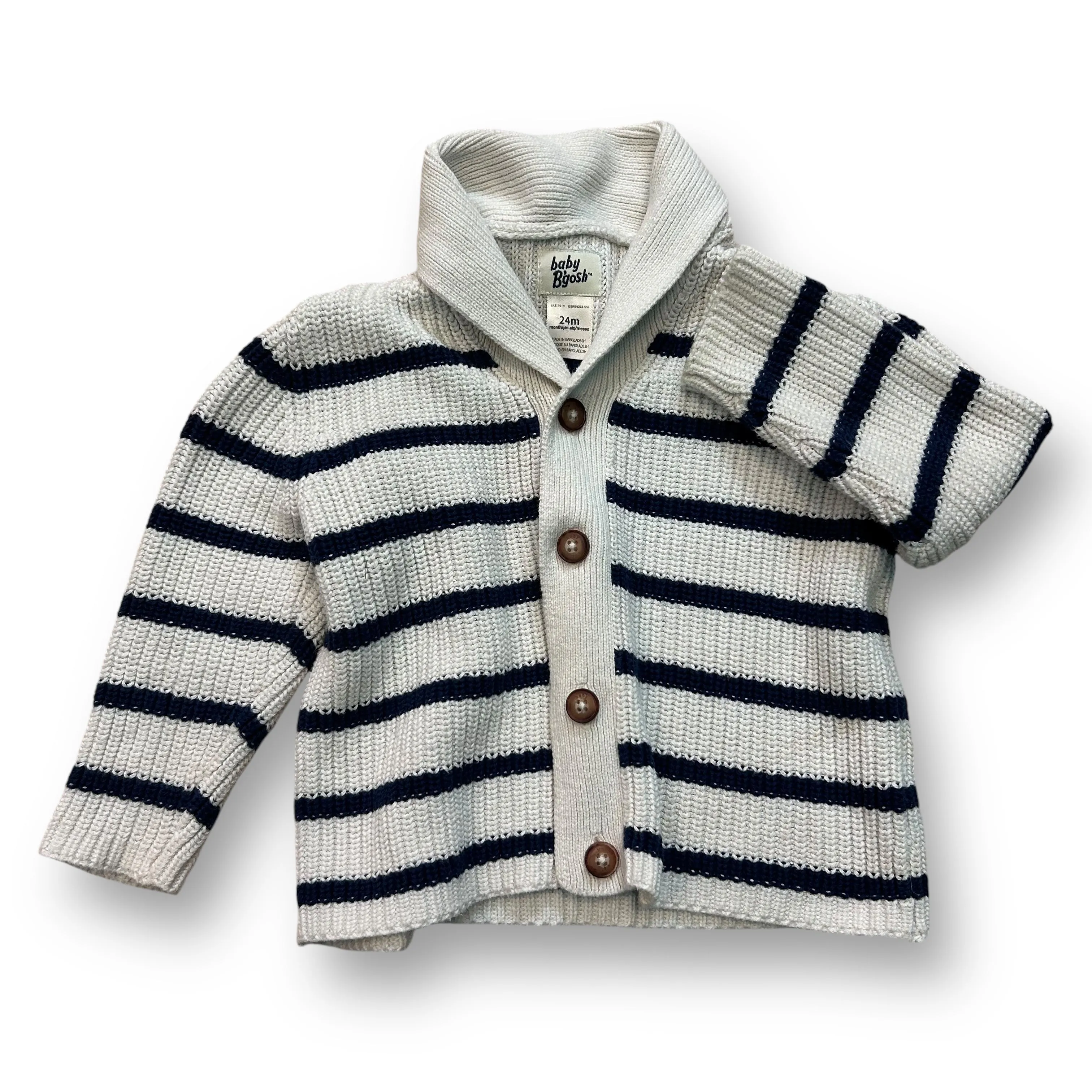 Boys OshKosh Size 24 Months Navy & White Striped Button Sweater