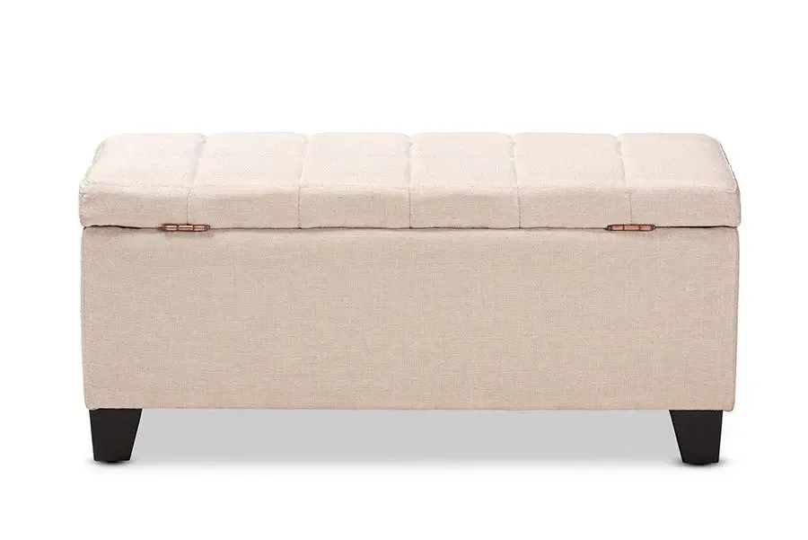 Caleb Beige Fabric Upholstered Storage Ottoman