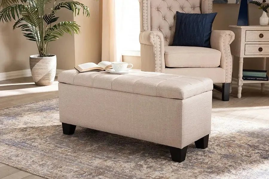 Caleb Beige Fabric Upholstered Storage Ottoman