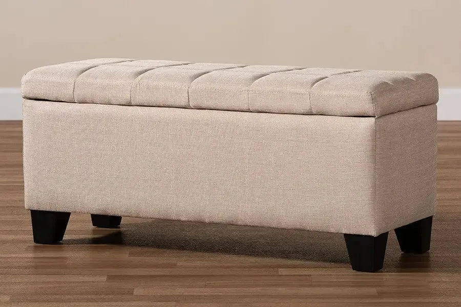 Caleb Beige Fabric Upholstered Storage Ottoman