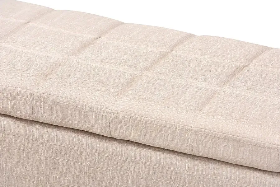 Caleb Beige Fabric Upholstered Storage Ottoman
