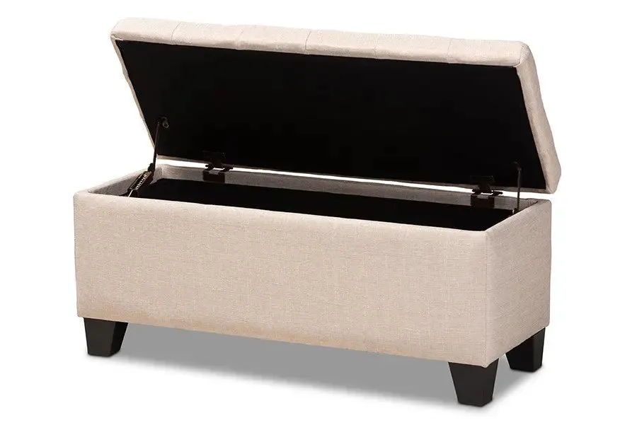 Caleb Beige Fabric Upholstered Storage Ottoman