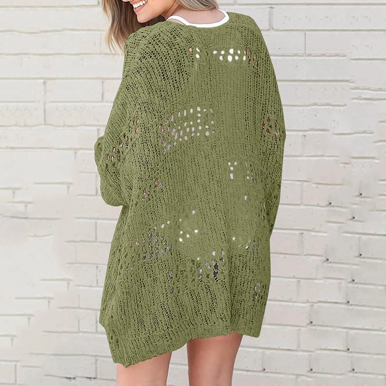 Cardigan Sweaters for Women Crochet Sweater Kimono Boho Long Sleeve Lightweight Soft Oversized Open Front Knitted Trendy