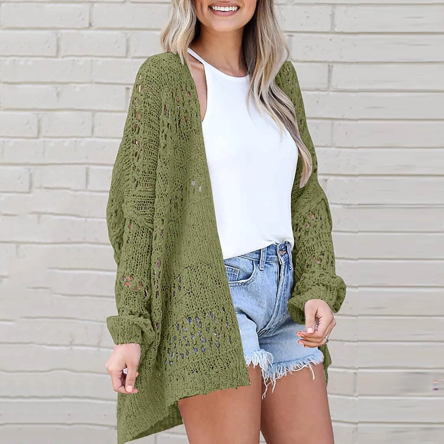 Cardigan Sweaters for Women Crochet Sweater Kimono Boho Long Sleeve Lightweight Soft Oversized Open Front Knitted Trendy