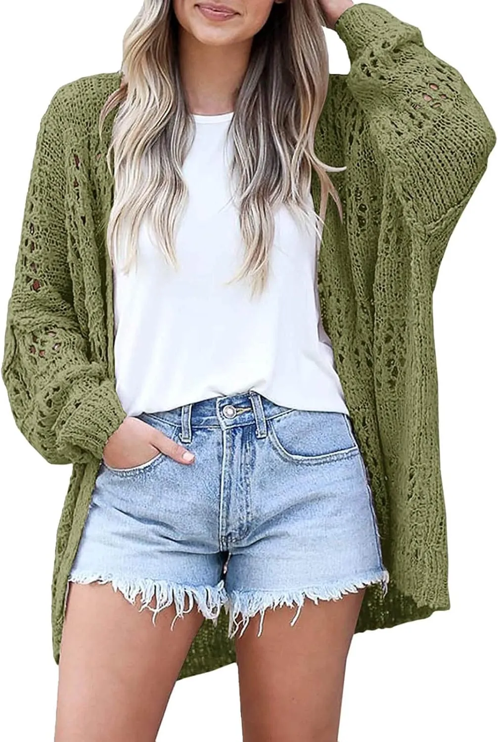 Cardigan Sweaters for Women Crochet Sweater Kimono Boho Long Sleeve Lightweight Soft Oversized Open Front Knitted Trendy