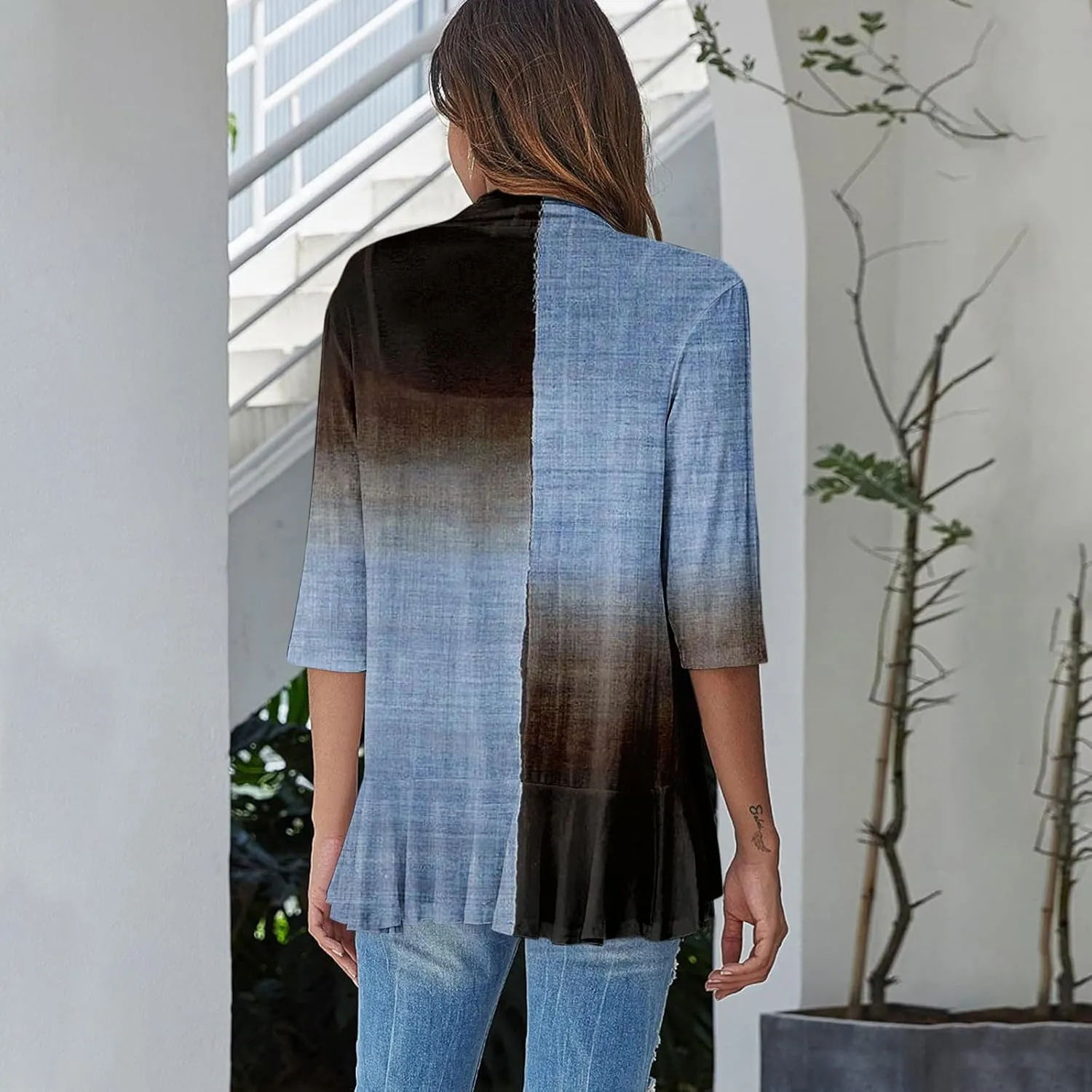 Cardigans for Women 2025 Retro Print Lightweight Cardigans Casual Duster Jackets 3/4 Sleeve Blouse Tops Coat