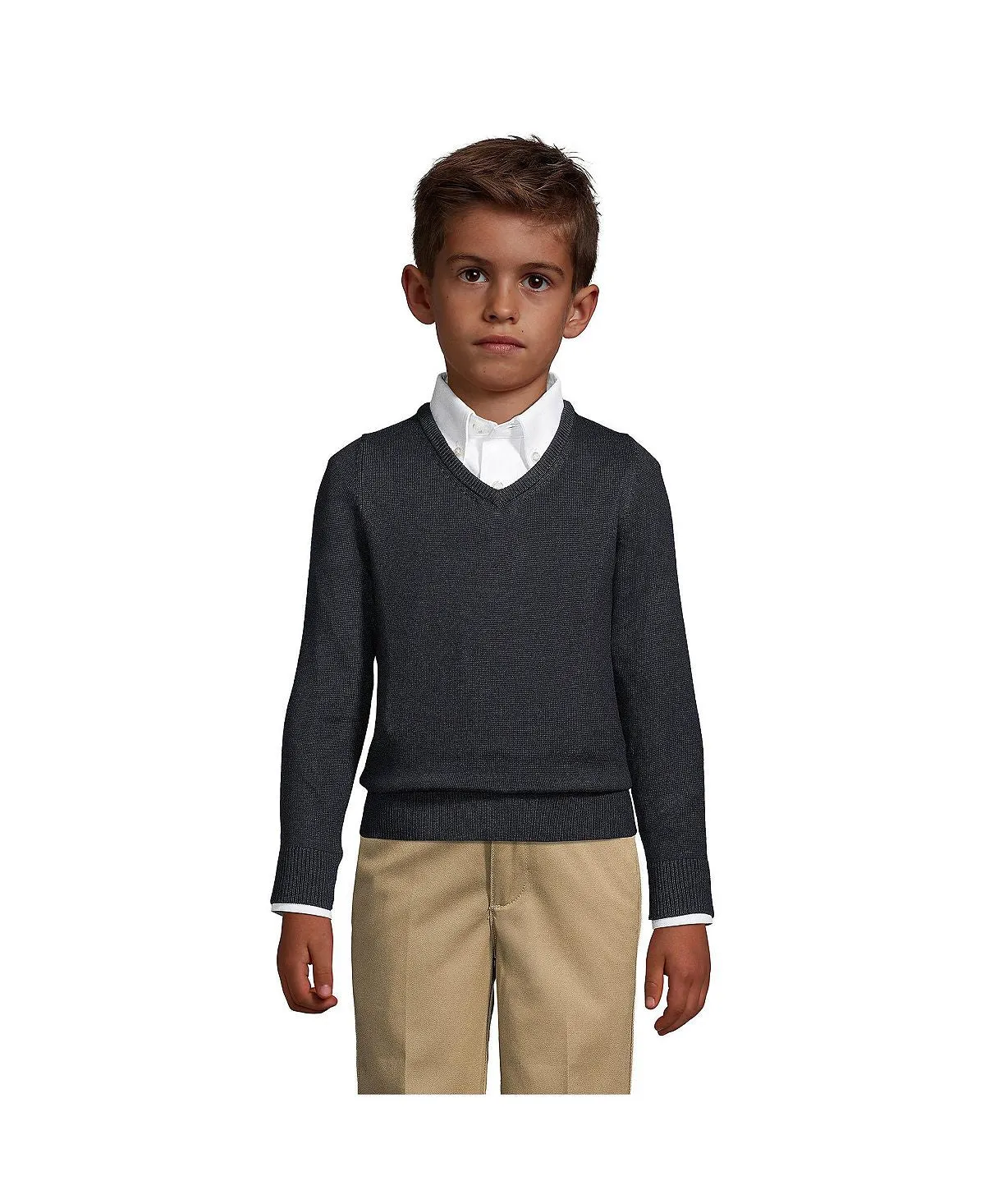 Children's school uniform Lands' End Boys' Cotton Modal V-Neck Sweater