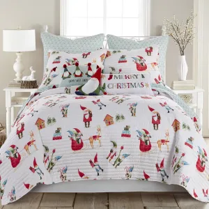 classic Merry & Bright by  - Gnome for the Holidays Quilt - Full/Queen - Christmas Gnomes - Red, Green and White - Quilt (86x86in.) - Reversible - Microfiber White King