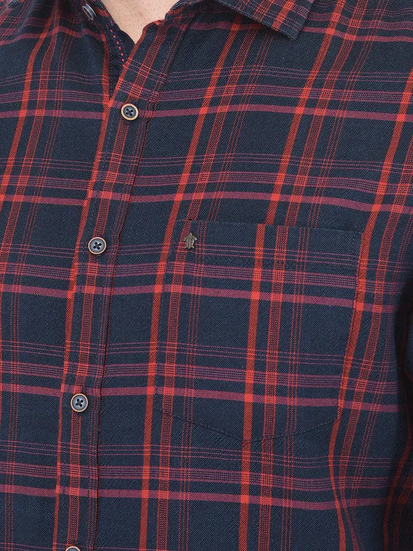 Cotton Blue Slim Fit Checkered Shirt