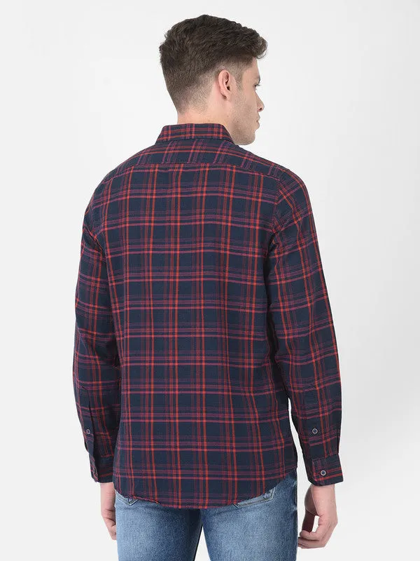 Cotton Blue Slim Fit Checkered Shirt