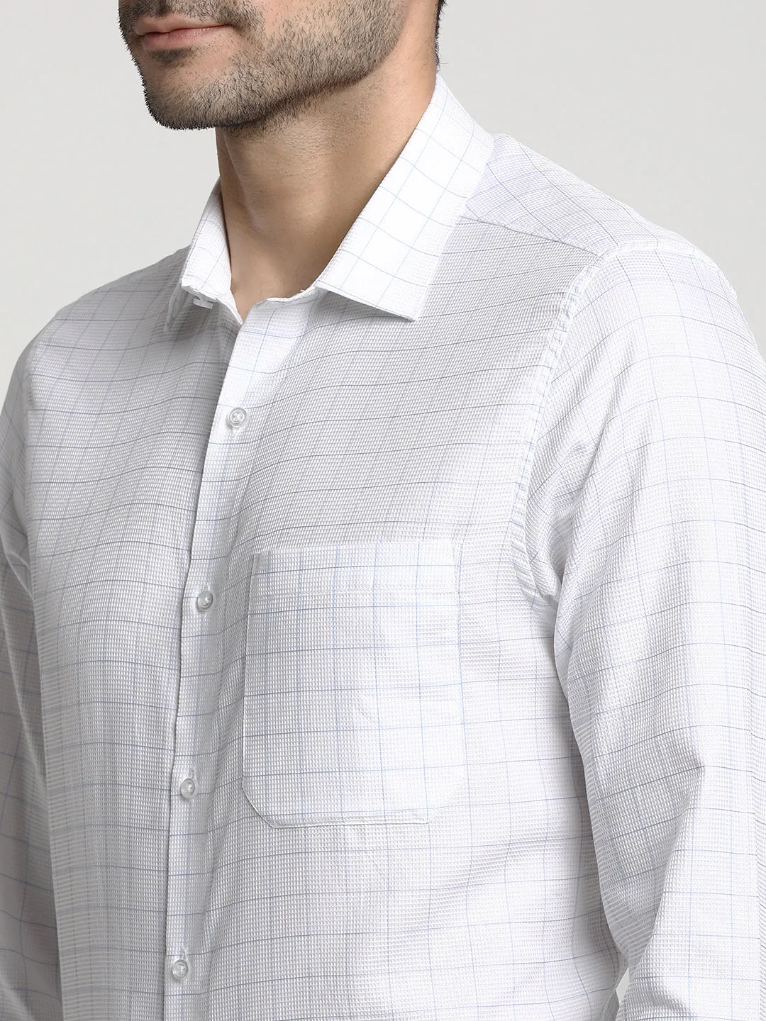 Cotton White Slim Fit Checked Formal Shirt
