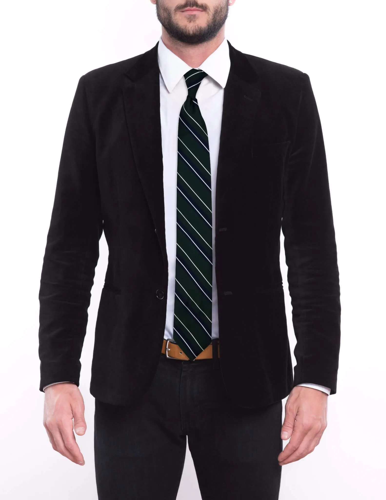 Dark Green with Navy Silver Traditional Tie