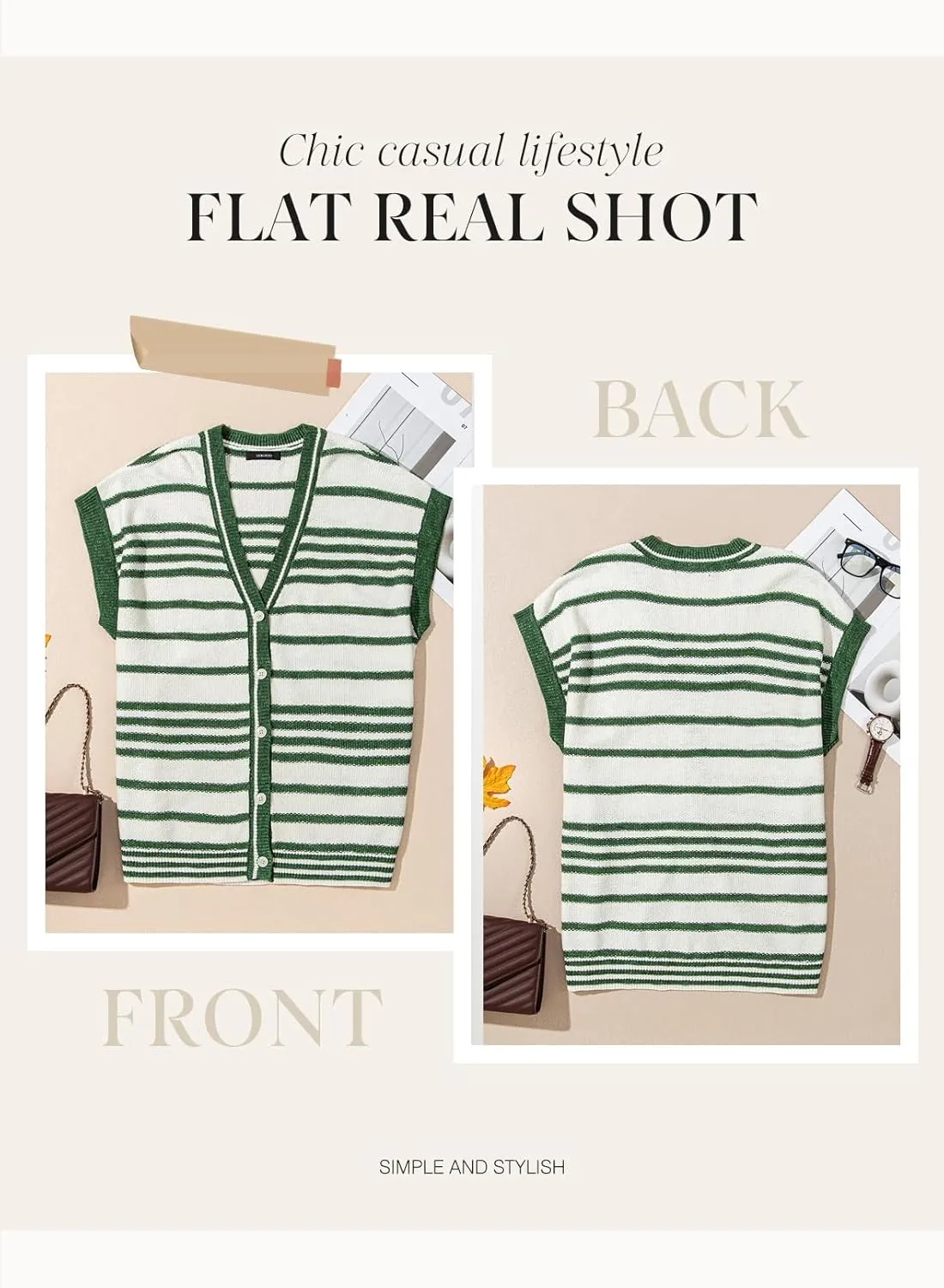 Dokotoo Sweater Vest Women Striped V Neck Button Vest for Women Vest Top Spring Cardigan Sweaters for Women 2025