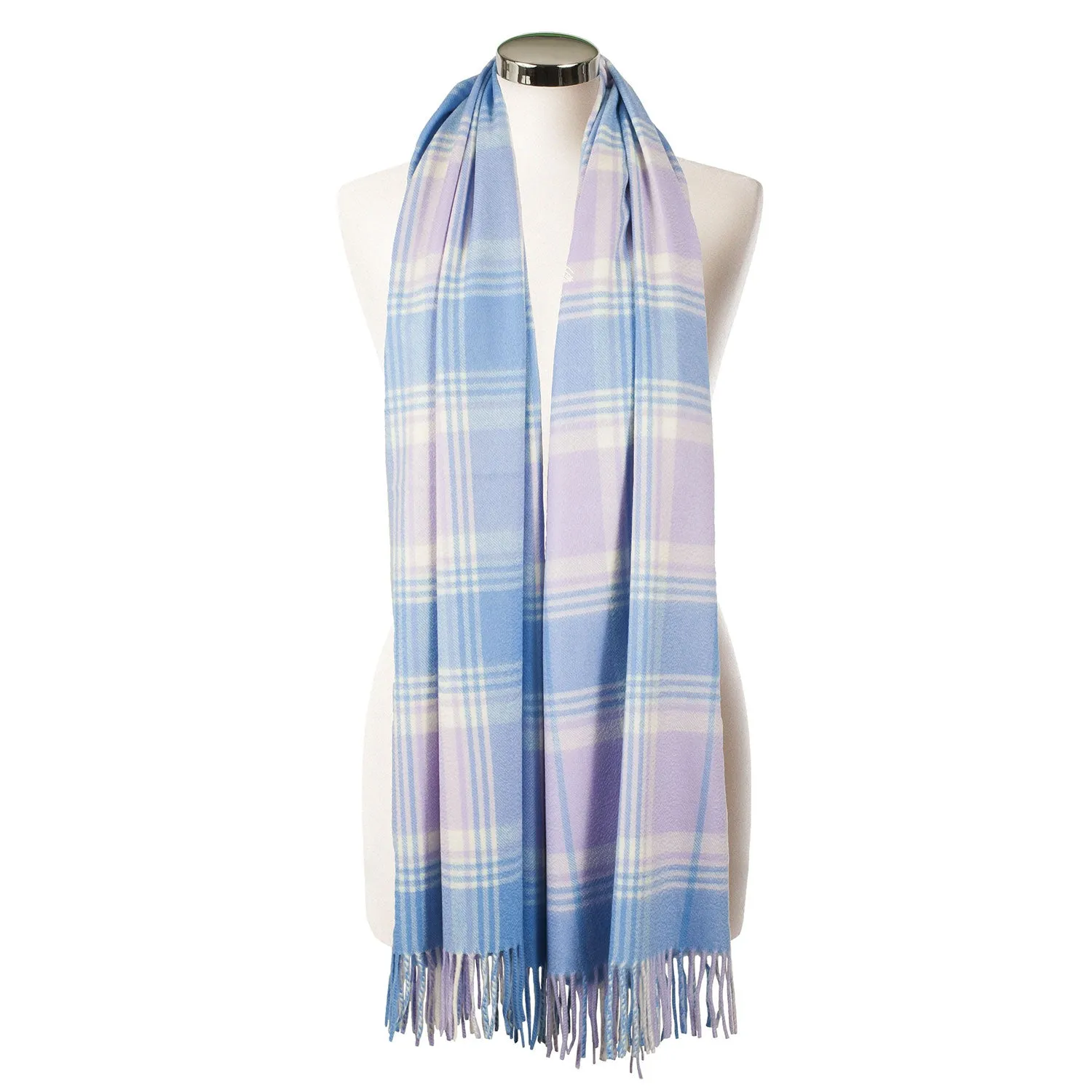 Dunedin Cashmere Big Check Stole  Borwick/Lilac Blue