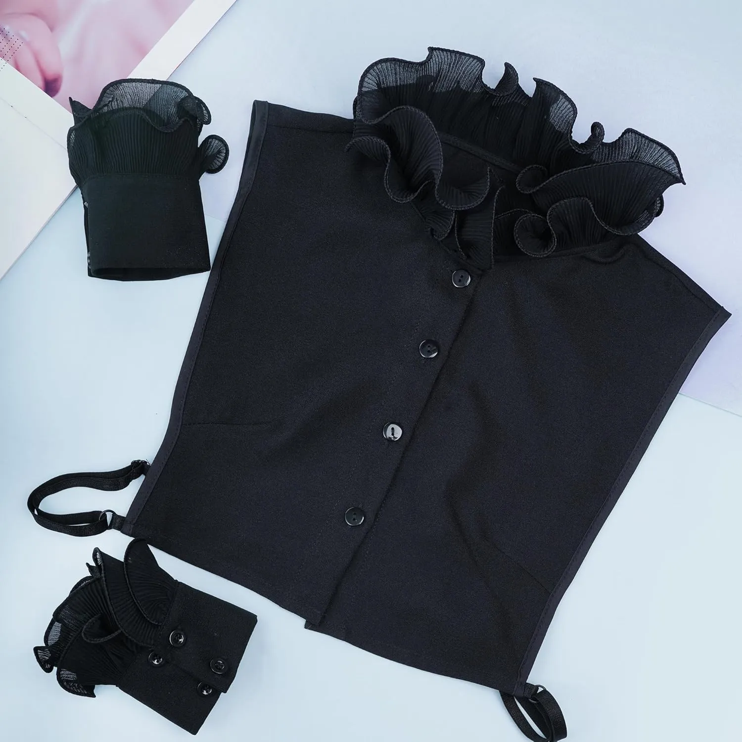 Fake Collar Half Shirt Detachable Dickey Collar Cuff Chiffon Blouse Half Shirts False Collar for Sweater Coat