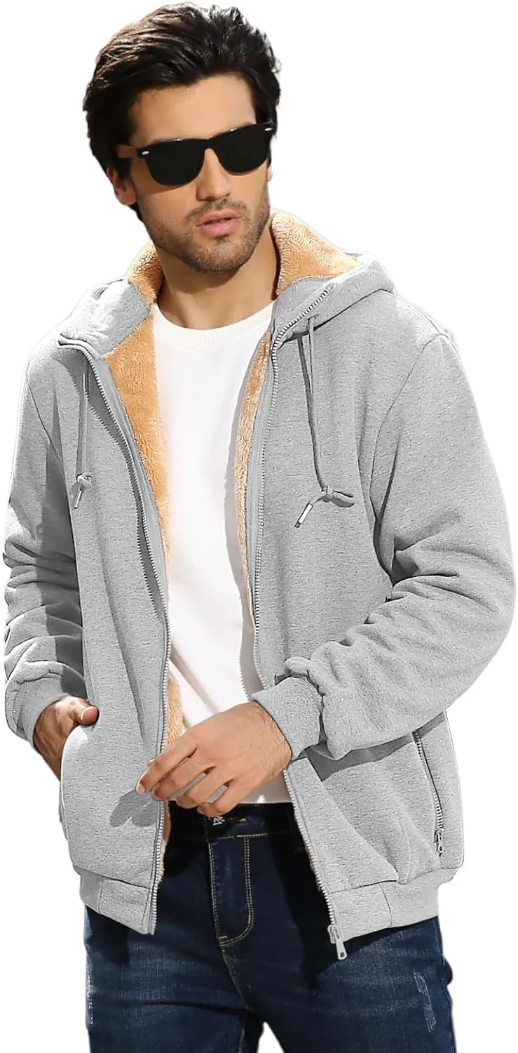 Fleece Hoodies for Men Heavyweight Winter Full-Zip Sweatshirt Sherpa Lined Hooded Thermal Jacket Thick Warm Coats