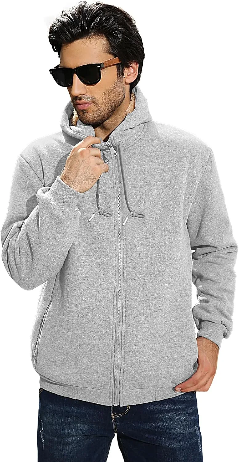 Fleece Hoodies for Men Heavyweight Winter Full-Zip Sweatshirt Sherpa Lined Hooded Thermal Jacket Thick Warm Coats