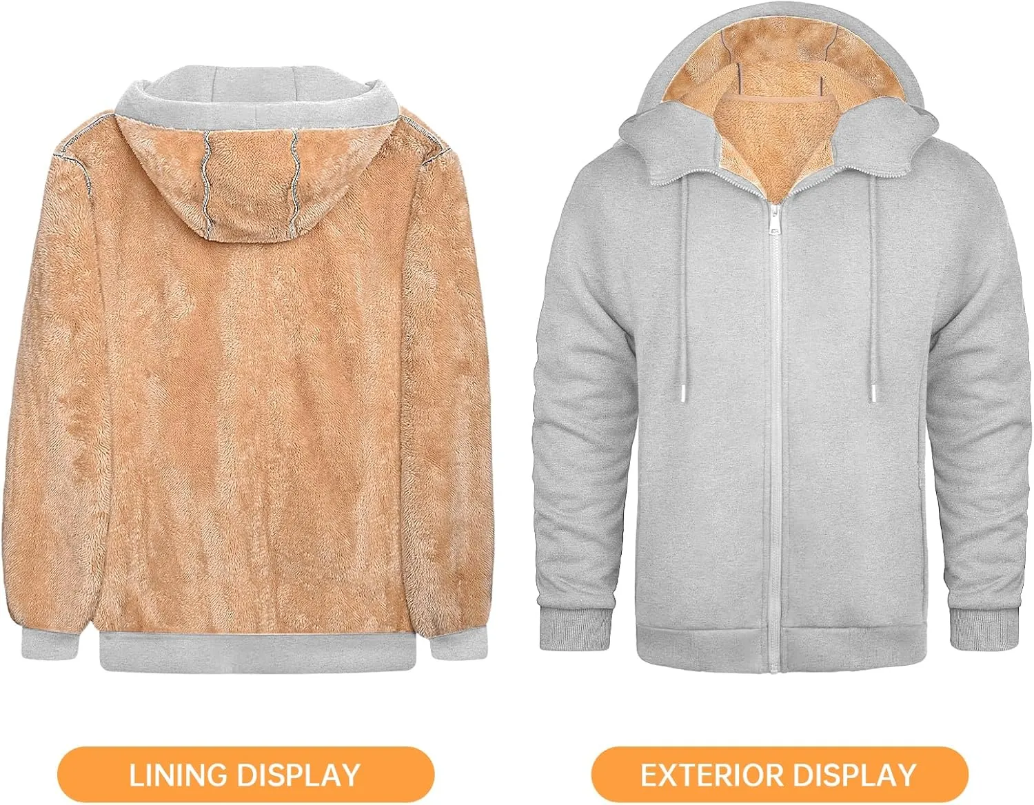 Fleece Hoodies for Men Heavyweight Winter Full-Zip Sweatshirt Sherpa Lined Hooded Thermal Jacket Thick Warm Coats