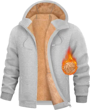Fleece Hoodies for Men Heavyweight Winter Full-Zip Sweatshirt Sherpa Lined Hooded Thermal Jacket Thick Warm Coats