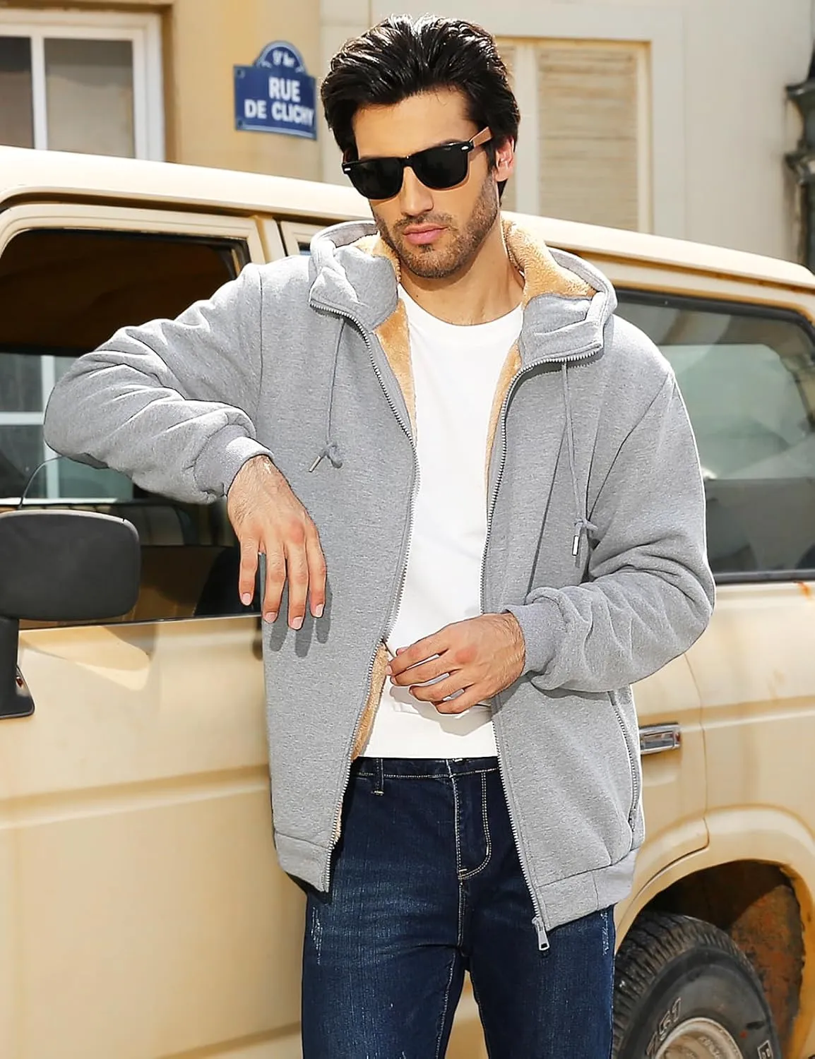 Fleece Hoodies for Men Heavyweight Winter Full-Zip Sweatshirt Sherpa Lined Hooded Thermal Jacket Thick Warm Coats