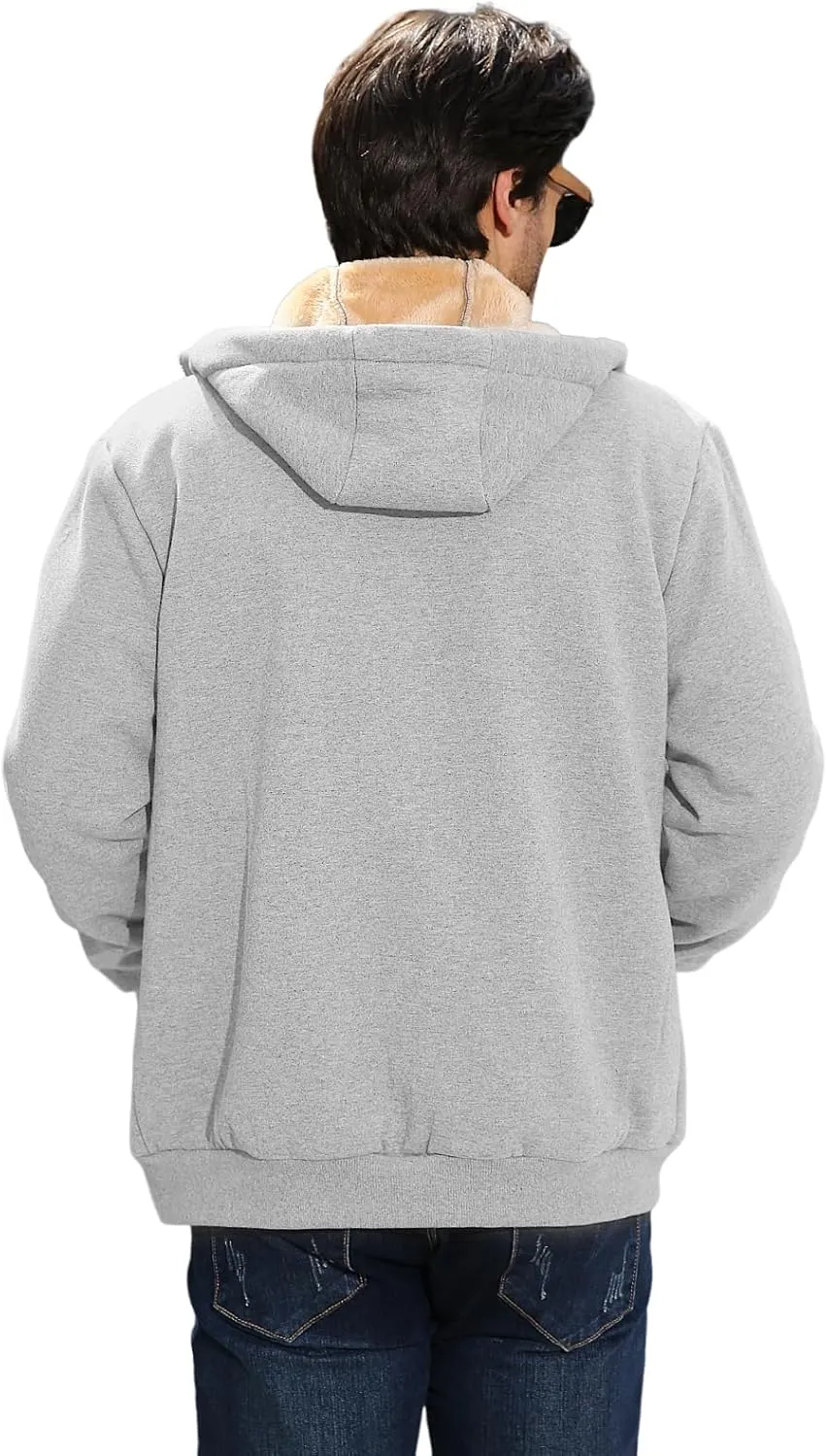 Fleece Hoodies for Men Heavyweight Winter Full-Zip Sweatshirt Sherpa Lined Hooded Thermal Jacket Thick Warm Coats