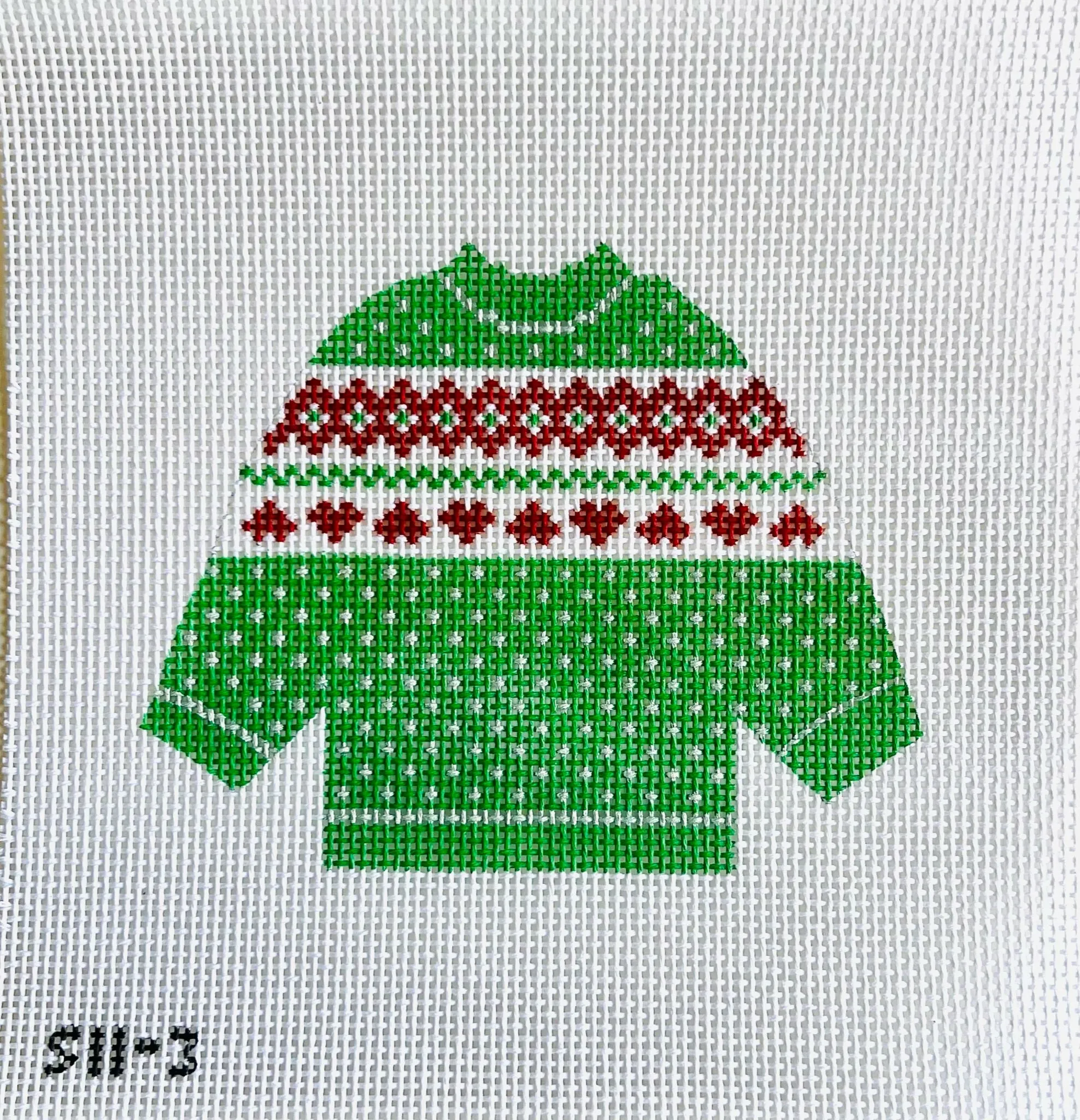 Green and Red Hearts Sweater Needlepoint Canvas