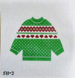 Green and Red Hearts Sweater Needlepoint Canvas