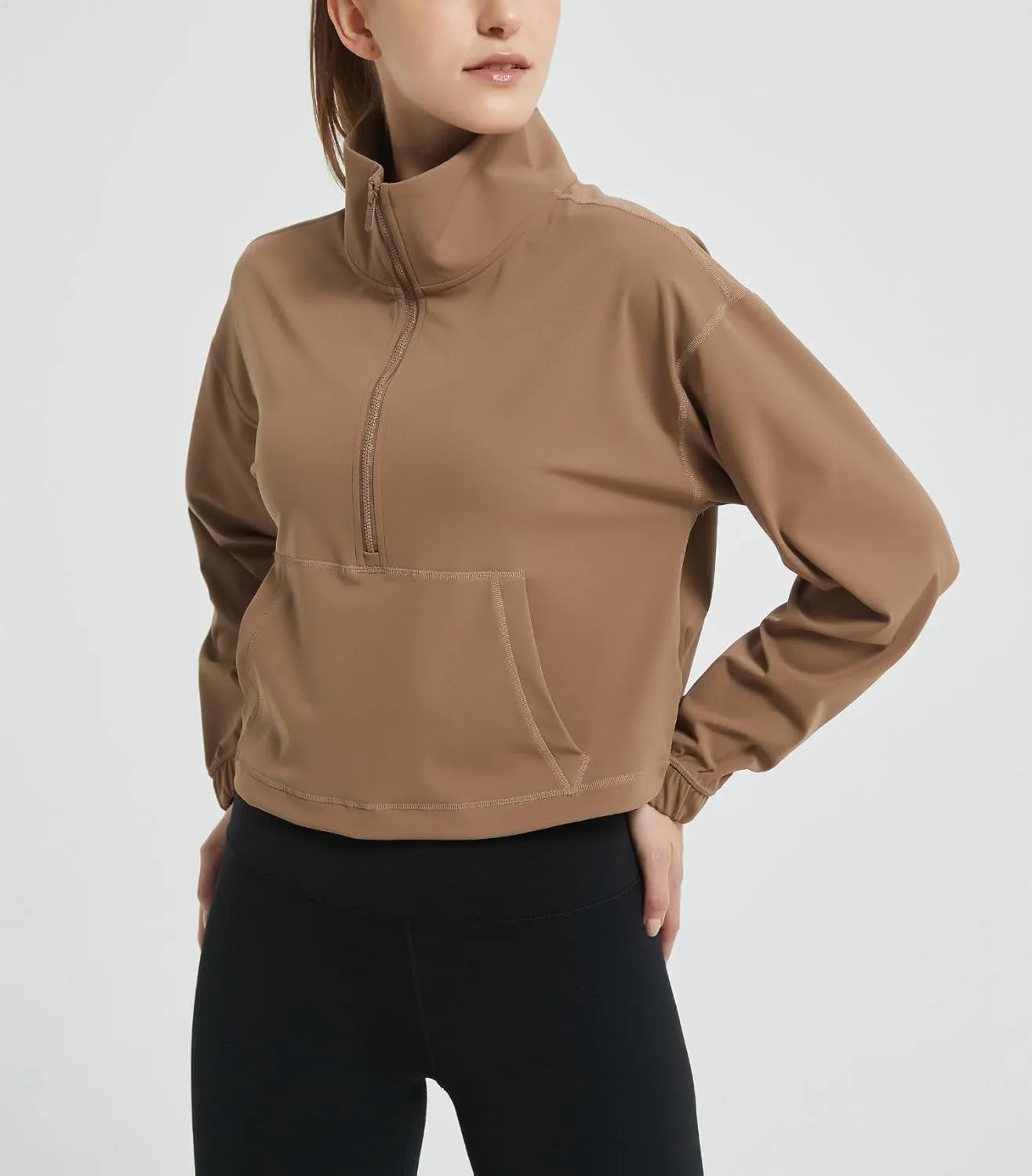 happlan Women's Half Zip Pullover Cropped Jackets Long Sleeve Athletic Running Yoga Workout Shirts for Women