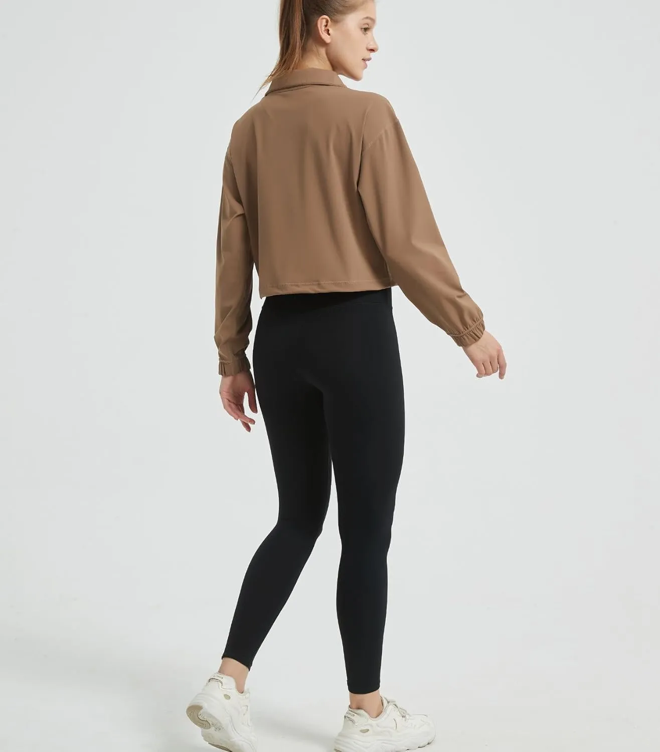 happlan Women's Half Zip Pullover Cropped Jackets Long Sleeve Athletic Running Yoga Workout Shirts for Women
