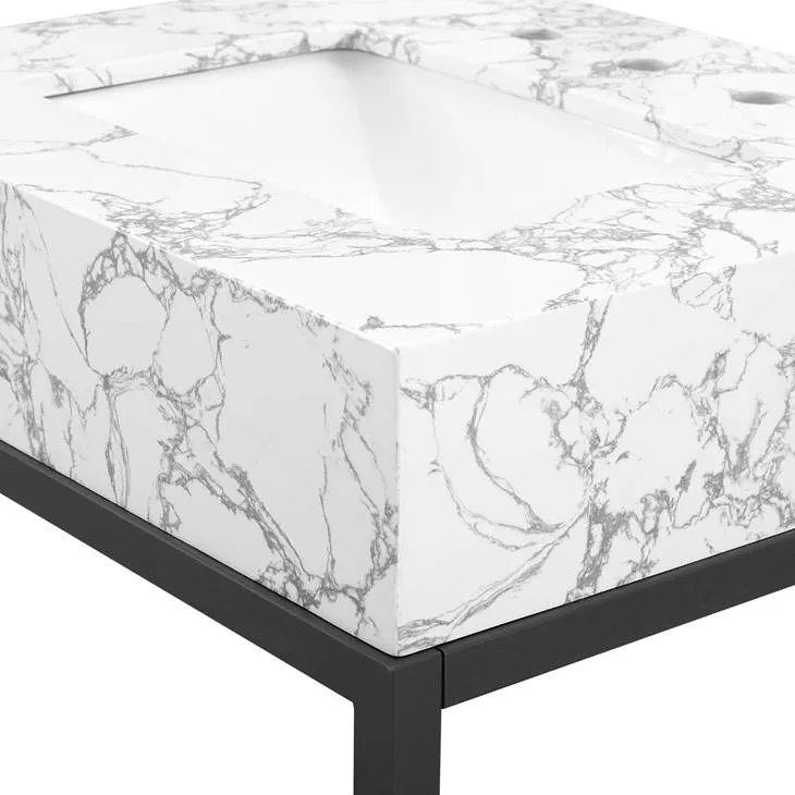 Kingsley 26" Black Stainless Steel Bathroom Vanity Black White
