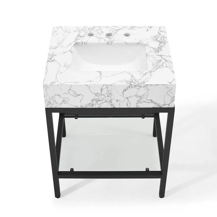 Kingsley 26" Black Stainless Steel Bathroom Vanity Black White