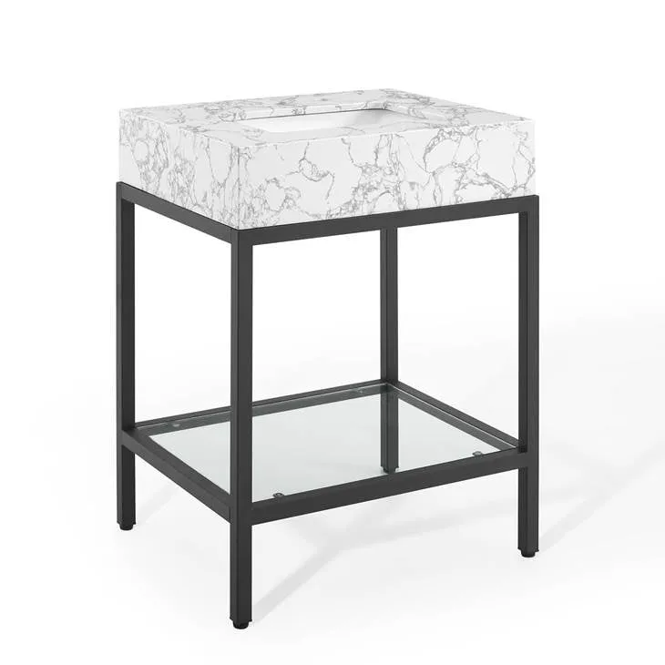 Kingsley 26" Black Stainless Steel Bathroom Vanity Black White