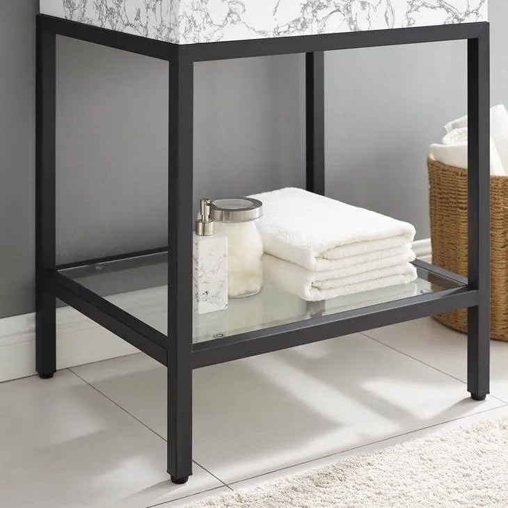 Kingsley 26" Black Stainless Steel Bathroom Vanity Black White