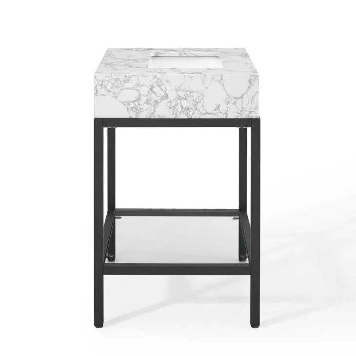Kingsley 26" Black Stainless Steel Bathroom Vanity Black White