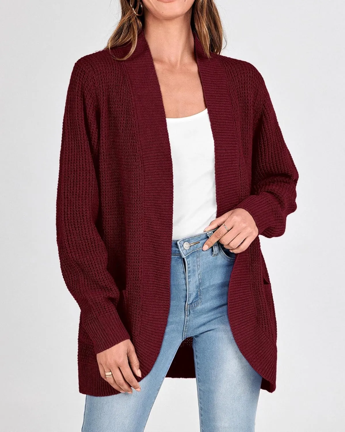 KIRUNDO Cardigan Sweaters for Women 2024 Fall Open Front Long Sleeve Loose Lightweight Knit Sweater Coat with Pockets