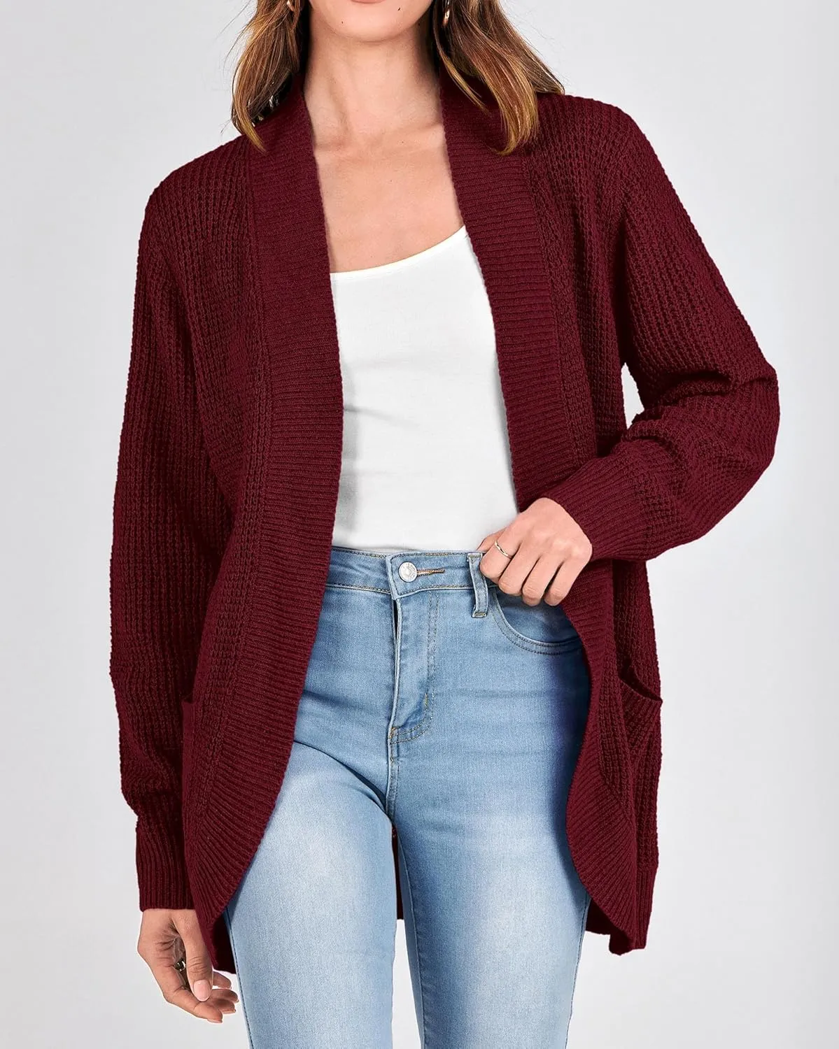 KIRUNDO Cardigan Sweaters for Women 2024 Fall Open Front Long Sleeve Loose Lightweight Knit Sweater Coat with Pockets