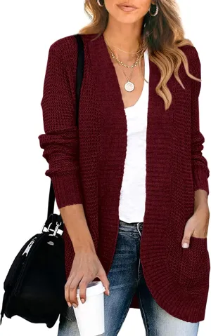 KIRUNDO Cardigan Sweaters for Women 2024 Fall Open Front Long Sleeve Loose Lightweight Knit Sweater Coat with Pockets