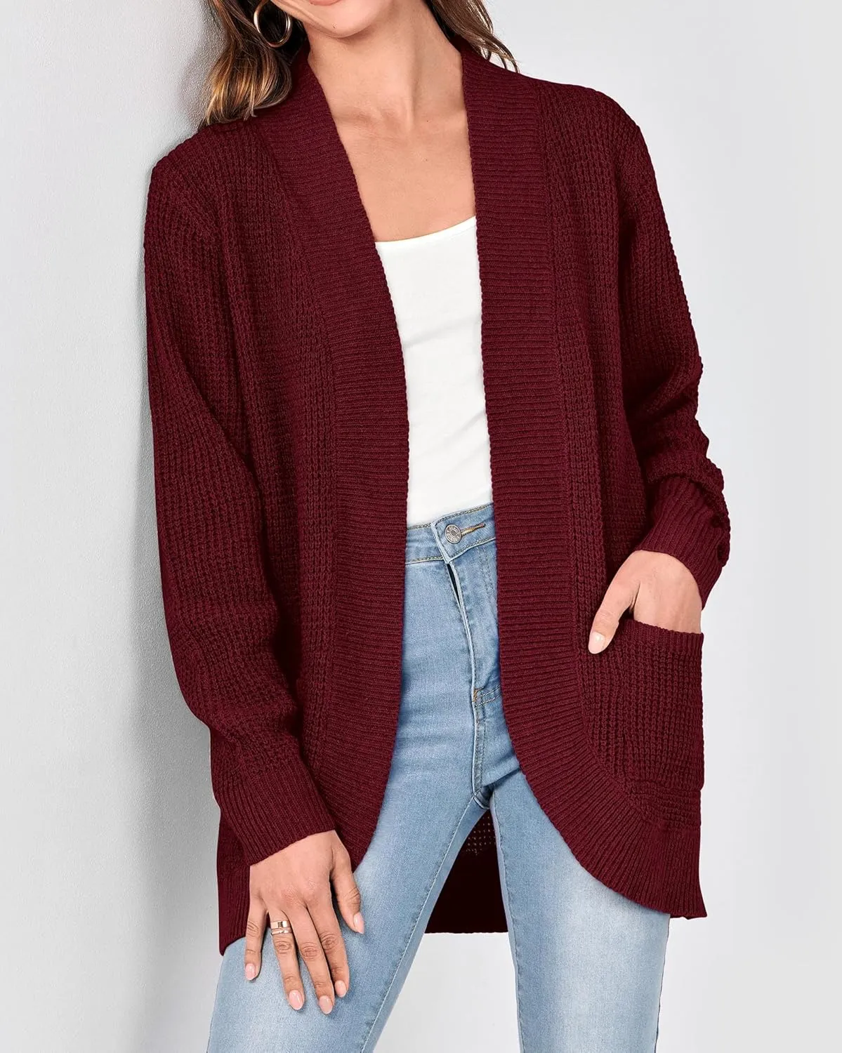 KIRUNDO Cardigan Sweaters for Women 2024 Fall Open Front Long Sleeve Loose Lightweight Knit Sweater Coat with Pockets