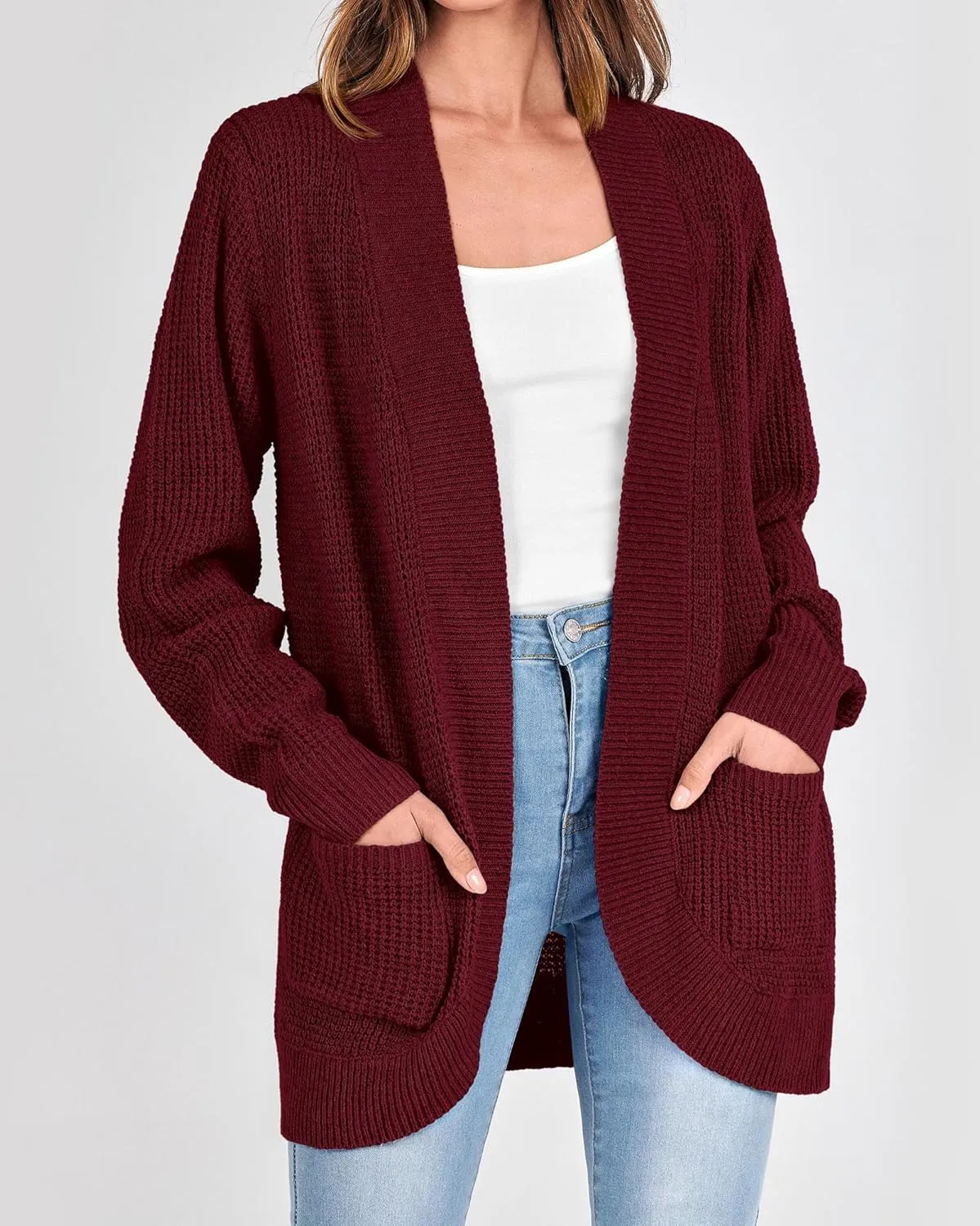 KIRUNDO Cardigan Sweaters for Women 2024 Fall Open Front Long Sleeve Loose Lightweight Knit Sweater Coat with Pockets