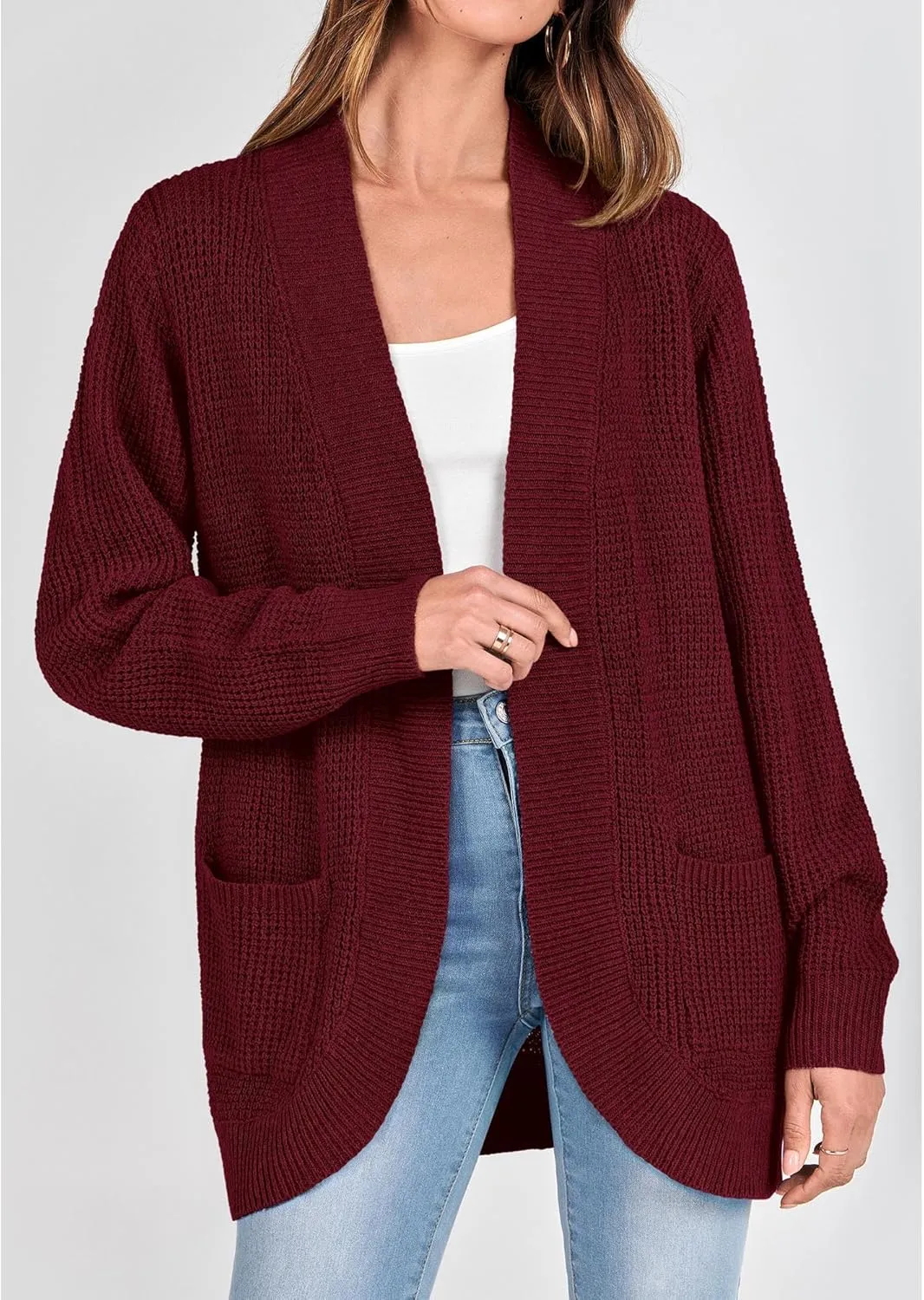 KIRUNDO Cardigan Sweaters for Women 2024 Fall Open Front Long Sleeve Loose Lightweight Knit Sweater Coat with Pockets